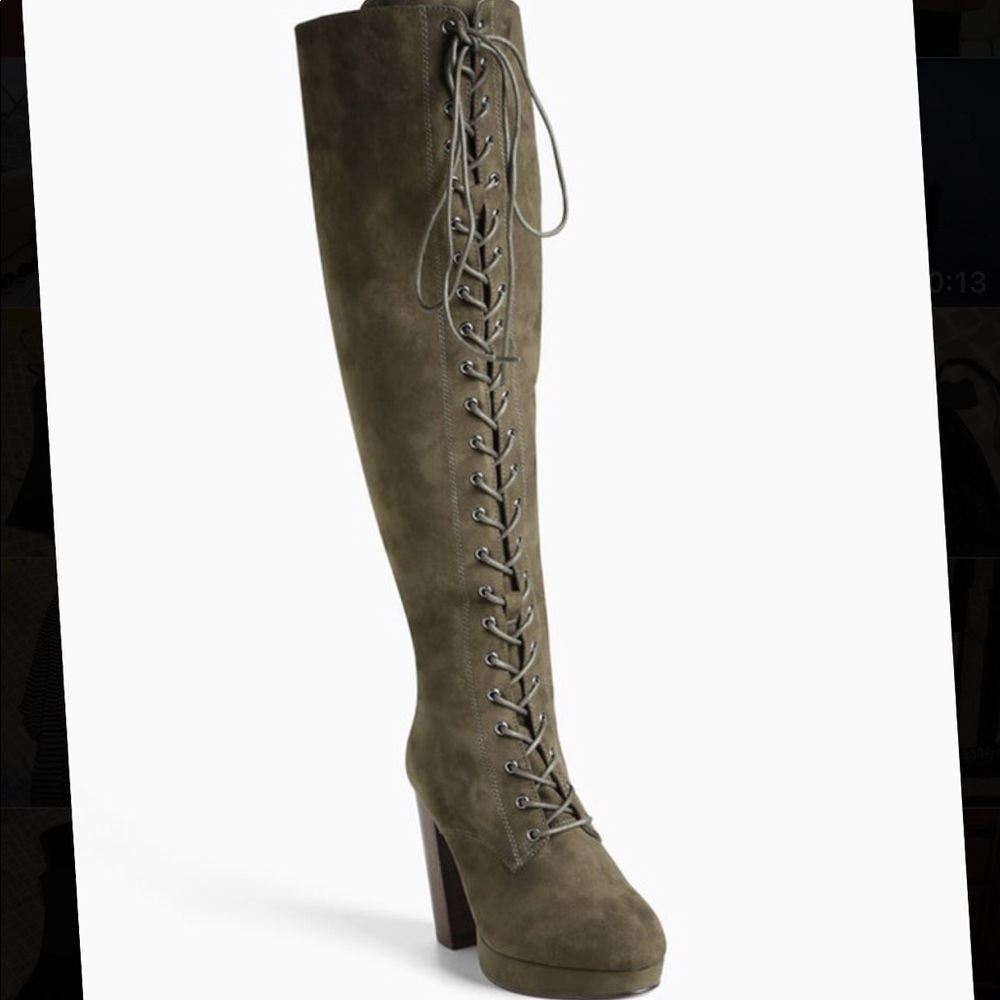 Olive Suede Lace Up Boots